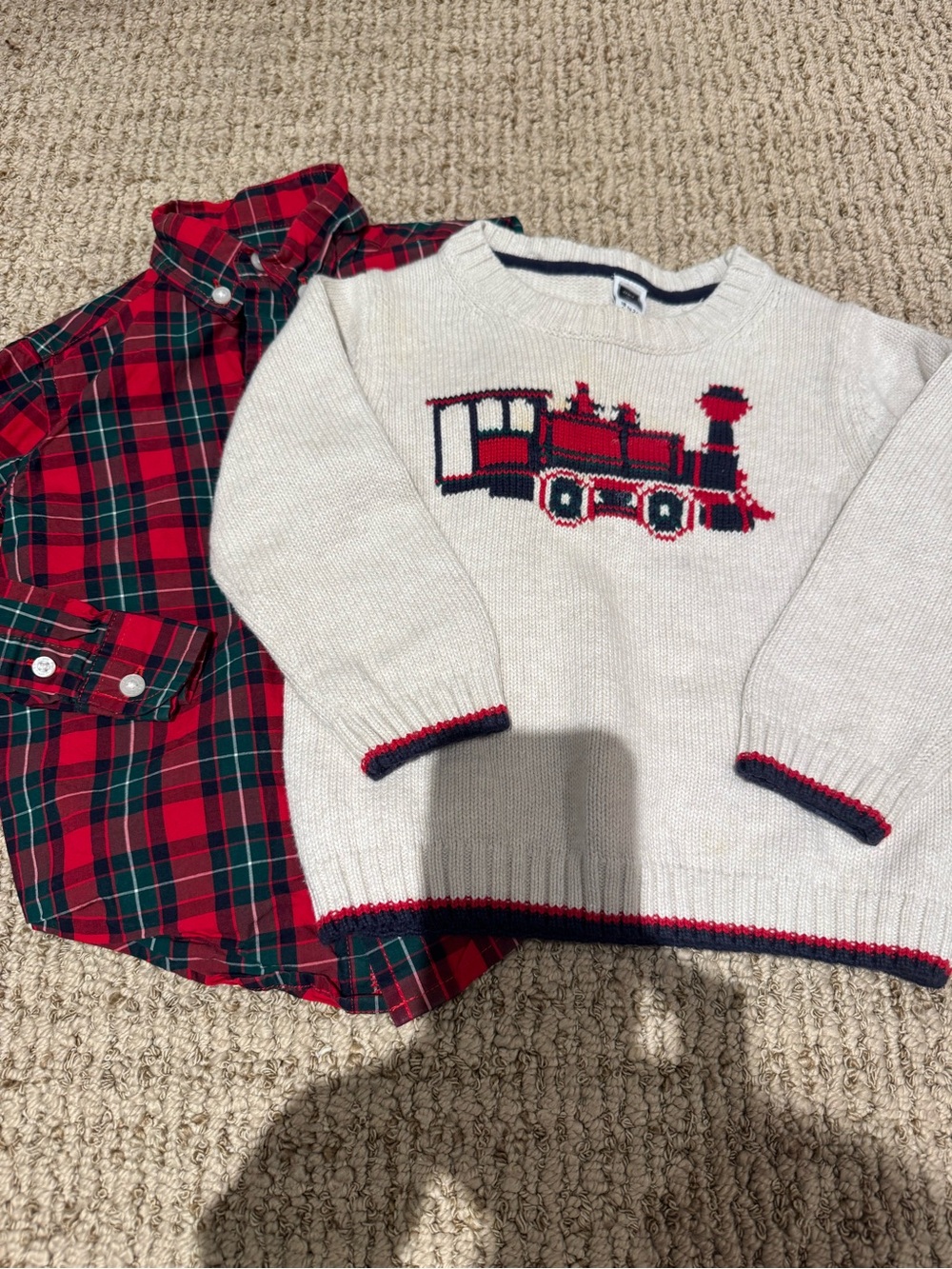 Janie and Jack 2t train sweater and matching plaid shirt EUC